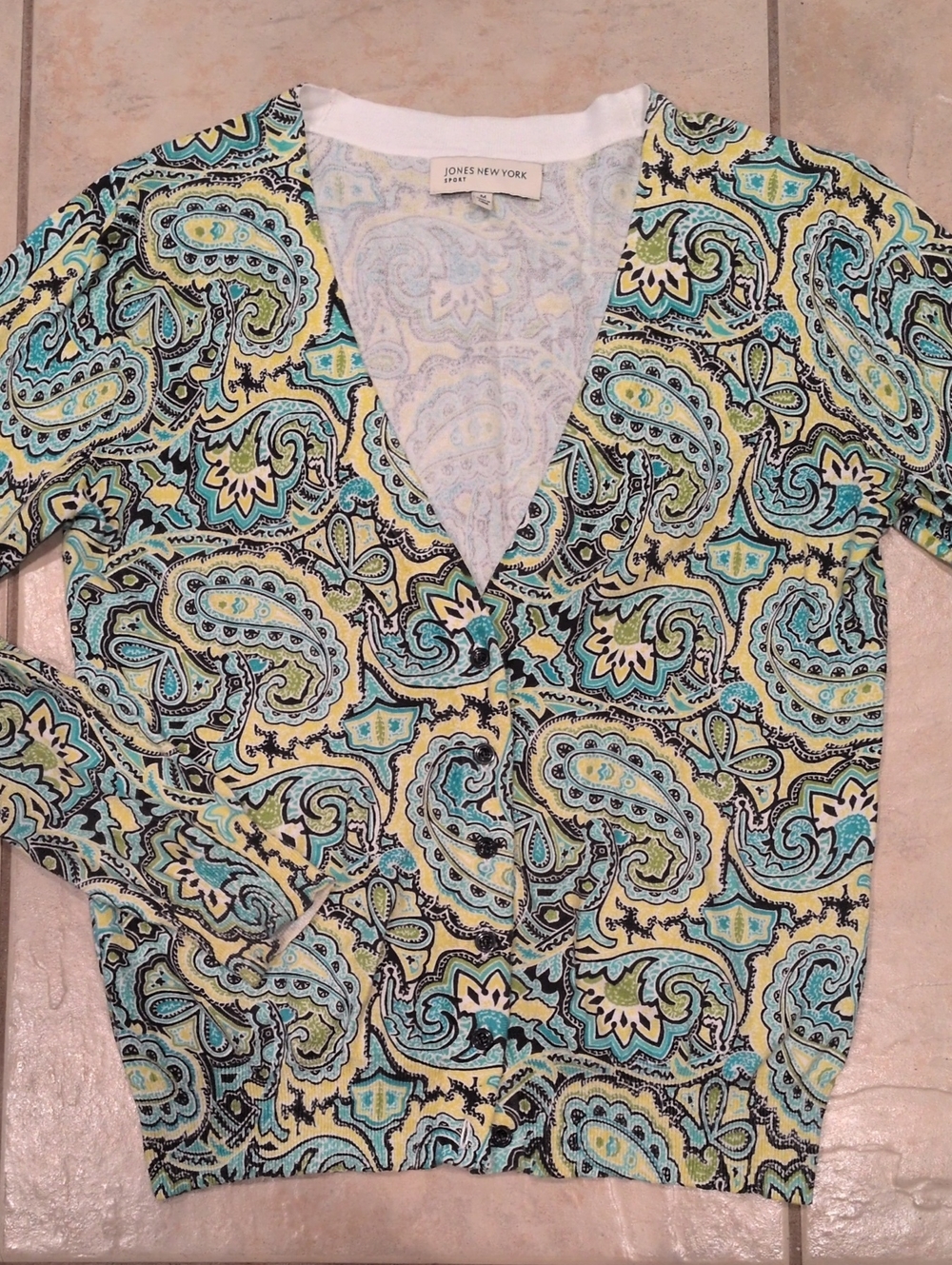 Jones New York Sport Floral Paisley Cardigan Size Medium